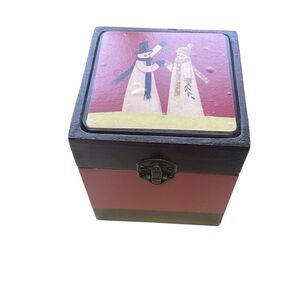 Christmas Coasters Red and Black Snowmen In Wood Box